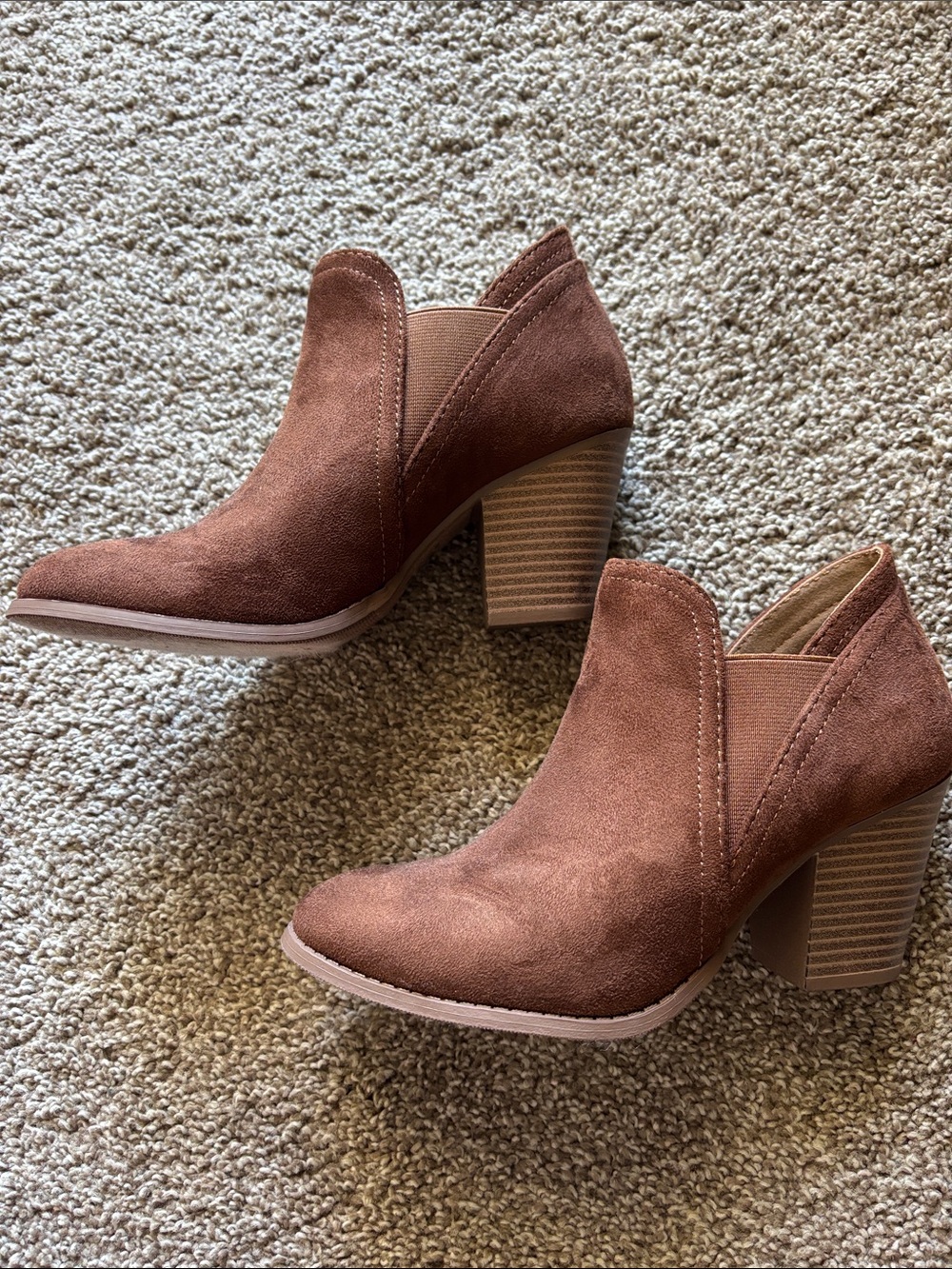 Women’s Brown Suede Ankle Booties - Classic Slip-On Style - Picture 2 of 4